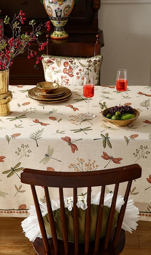 ISAENNE Designer Floral Linen Small Square Tablecloth,French Off White Elegant Table Cloth,Washable Home Decor Tablecloths for Dining Thanksgiving Kitchen Christmas Party,55"*55"-Grace B