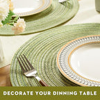 FunWheat Round Braided Placemats Set of 4 Place mats for Dining Tables Woven Heat Resistant Table Mats 15 inch (E Light Green, 4pcs)