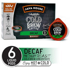 Java House Single-Serve Cold Brew Coffee Pods – Premium 100% Arabica Liquid Concentrate – Smooth & Bold Decaf Roast – 6 Pods – Ready Hot or Iced, Travel-Friendly, TSA Approved