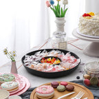 Chip & Dip Serving Set, 2 PCS Divided Cheeses Serving Platter, Relish Tray, Round Compartment Appetizer Set for Chips and Dip, Veggies, Candy and Snacks, Black, Set of 2