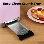 Toaster 2 Slice Retro Stainless Steel with 1.5” Extra Wide Slots Bagel, Defrost, Reheat, Cancel Functions, 6 Bread Shade Settings, Removable Crumb Tray, Purplish Pink
