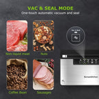 Bonsenkitchen Vacuum Sealer Machine, Stainless Steel Food Sealer Vacuum Sealers with 100 Bags & 1 Roll Bag, 5 Food Vacuum Modes, Built-in Cutter & Bag Storage, Silver-Black
