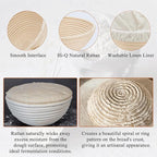 Banneton Bread Proofing Basket Set of 2: 9 Inch Round Sourdough Proofing Bowls for Artisan Bread Making for Professionals and Home Bakers