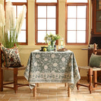 ISAENNE Designer Grayish Green Linen Small Square Tablecloth,Floral Stain Resistant Table Cloth,Fall Vintage Decor Tablecloths for Dining Thanksgiving Kitchen Tea Party,55"*55"-Andrew A