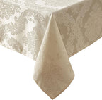 Newbridge Barcelona Luxury Damask Fabric Tablecloth, 52” Wide x 70” Rectangle, Golden Beige, 100% Polyester, No Iron, Soil Resistant Dining Room, Party and Banquet Table Cover