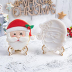 Flycalf Christmas Cookie Cutters Santa Claus Shapes with Plunger Stamps Holiday PLA Baking Accessories Cutter Molds Gifts Decorative Party 3" Kitchen Cake Supplies