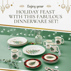 Spode Christmas Tree 16-Piece Tartan Dinnerware Set (Service for 4) - Festive Holiday Tableware with Plates, Bowls, Mugs - Porcelain Christmas Dinnerware - Microwave & Dishwasher Safe
