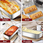 LIANYU Stainless Steel Loaf Pans Set of 4 for Baking Bread, 1 Large (12x5 Inch) & 3 Medium (9x5 Inch) Bread Pans, Ideal for Lasagna, Meat, Cake, Brownies, Durable & Non Toxic, Oven & Dishwasher Safe