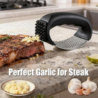 Garlic Press Rocker Stainless Steel Ginger Crusher, Garlic Mincer and Squeezer Kitchen Gadget with Ergonomic handle, Silicone Tube Garlic Peeler, Scraper and Cleaning Brush Tool Set(Black)