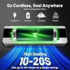 Cordless Vacuum Sealer Machine with UV-C Light, Digital Display & Built-in Cutter, Compact Rechargeable Food vacuum Sealer for Dry & Moist Foods, Includes 10 Pre-cut Bags & 1 Roll Bag (Black)
