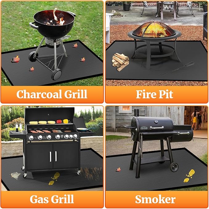 96 ×72 inches Under Grill Mats for Outdoor Grill/ Double-Sided Indoor Fireplace Mat Fire Pit Mat Fireproof Waterproof Oil-Proof, BBQ Mat Grill Pads Grilling Mat Protector for Deck Patio Gas Grills