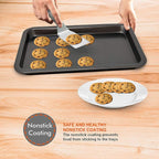 Perlli Baking Pan 8 Piece Set Nonstick Carbon Steel Gray Oven Safe Bakeware Kitchen Set, Cookie Sheet, 2 Round Cake Pans, Square Pan, Loaf Pan, Deep Dish Pan, Pizza Crisper, & 12 Cup Muffin Pan