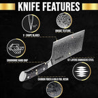 SliceElite Elite Series 7 Inch Meat Cleaver Knife Damascus VG10 Core Forged Carbon Fiber Handle Heavy Duty Chopper Sharp Kitchen Butcher Bone Cutter Vegetable Fruit Chef Tool Dual Protection Gift