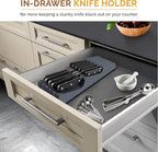 In-Drawer Knife Block - Bamboo Knife Drawer Organizer for Kitchen - Fits 5 Long + 6 Short Knives, Store Knives with Blades Pointing Down - Wooden Steak knife Holder without Knives (Grey)