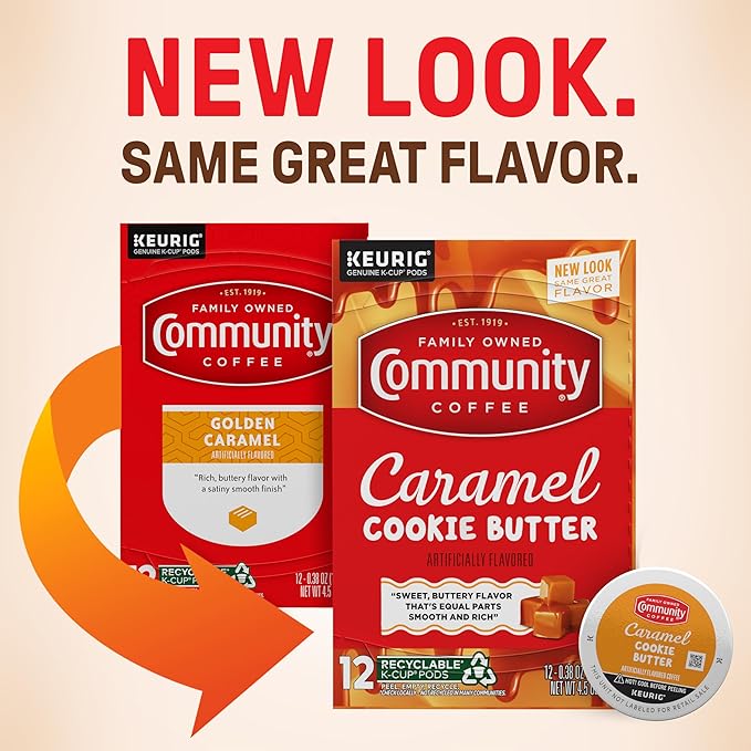 Community Coffee Caramel Cookie Butter Flavored 12 Count, Medium Roast, Keurig K-Cup Coffee Pods, 12 Count (Pack of 1)