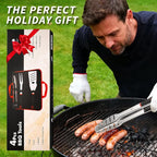 BBQ Tools Set, Heavy Duty Stainless Steel Spatula, Fork & Tongs with Portable Bag, Essential Accessories for Barbecue Outdoor Grill, Grilling Gifts for Men Dad Camp Chef