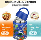 Soup Thermo for Hot Food Kids 16oz Insulated Food Jar Leakproof Thermo Lunch Container for Kids Wide-Mouth Stainless Steel Lunch Box for School with Handle Folding Spoon(3+)
