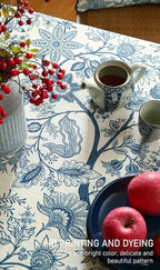 ISAENNE Designer French Linen Extra Long Rectangle Tablecloth,Blue Floral Washable Indoor Table Cloth,Durable Home Decor Tablecloths for Dining Thanksgiving Kitchen Party,63"*110"-Ruyi B