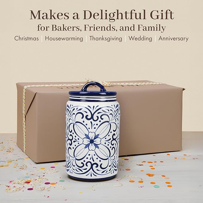 Young's Inc Wintergreen Christmas Ceramic Treat Jar, Cute Cookie Jar with Lid, Multipurpose Ceramic Cannisters for Pet Treats, Candy, Snacks Storage