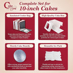 Cakebon Cake Box and Boards, 10-Inch Round Silver Smooth Edges 1/2- Inch Thick Drums with Insulated Bag and Ice Pack – Cake Transport Set, Cooler for Cake Delivery and Transport (1pc Each, 4pcs Total)