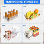 6 Pack Clear Refrigerator Storage Bins, Stackable Plastic Fridge Organizer Kitchen Pantry Storage Bins with Handles for Snacks, Freezer, Kitchen Cupboard, and Cabinet Organization
