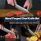 Huusk Damascus Kitchen Knife Set - 3 PCS Chef Knife Set Professional, Razor Sharp 67 Layers Damascus Japanese Knives Set for Kitchen with Wood Handle, Ideal Gift for Dad