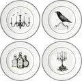 Lenox Dinnerware Set, Vintage Halloween 4-Piece Dessert Plate Set, Assorted, Set of 4 Ivory Porcelain Plates, Dishwasher Safe, Halloween Decor Indoor, Party Table Decorations (Black/White, 4 Piece)