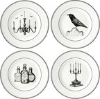 Lenox Dinnerware Set, Vintage Halloween 4-Piece Dessert Plate Set, Assorted, Set of 4 Ivory Porcelain Plates, Dishwasher Safe, Halloween Decor Indoor, Party Table Decorations (Black/White, 4 Piece)