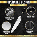 SliceElite Slice Series 8 Inch Chef Knife High Carbon German Steel Blade Pakkawood Handle Dual Sheath Sharp Cooking Knife for Meat Cleaver BBQ Kitchen Knife for Slicing Chopping Cutting Carving Tool