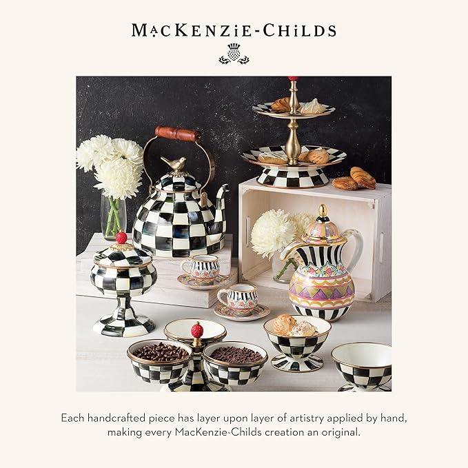 MACKENZIE-CHILDS Large Enamel Canister, Kitchen Storage Container for Flour and Sugar, 1.89 Liters, Black-and-White Courtly Check
