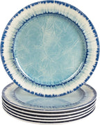 AELS Melamine Salad Plates Set of 6, 11 inch Serving Dishes for Indoor and Outdoor Use, Dishwasher Safe, Lightweight Unbreakable, BPA Free, Light Blue