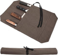 HERSENT A Chef's Knife Roll Bag - Portable Travel Chef Knife Case Carrier Holder Storage Bag With 4 Slots Best Gift For Pro Chef Or Culinary Enthusiasts Men Women HGJ03-P (Coffee)