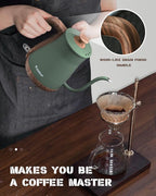 Gooseneck Electric Kettle, Electric Tea Kettle Stainless Steel, Pour over kettle for Coffee, 1000W Hot Water Kettle Electric Auto Shut Off, 0.8L, Wood-like Grain Finish Handle, Matcha Green