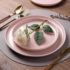 AmorArc Ceramic Dinnerware Sets for 6, 18 Pieces Handpainted Speckled Plates and Bowls Set with Rustic Terracotta Underside, Scratch Resistant Stoneware Dishes Set, Dishwasher & Microwave Safe, Pink