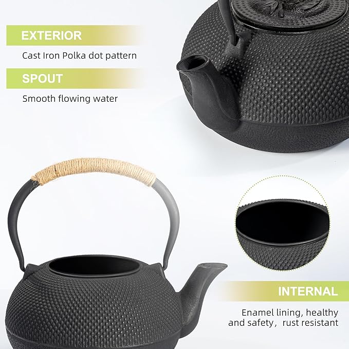 suyika Japanese Tetsubin Cast Iron Teapot Tea Kettle pot with Stainless Steel Infuser for Stovetop Safe Coated with Enameled Interior 22 oz/650 ml