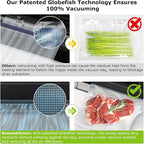 Bonsenkitchen Vacuum Sealer Machine, Globefish Technology for Perfect Vacuum Sealing, Powerful Low-Noise Food Vacuum Sealer with Easy Handle Design, Built-in Cutter and Bag Storage, 2 Bag Rolls