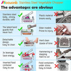 Stainless Steel Vegetable Chopper with 4 Blades - Pro Food Chopper with Container - Veggie Salad Onion Chopper - Potato Dicer - Tomato Cutter