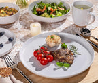 AmorArc Ceramic Dinnerware Sets for 8, 24 Pieces Handpainted Plates and Bowls Set with Rustic Terracotta Underside, Scratch Resistant Stoneware Dishes Set, Dishwasher & Microwave Safe, White
