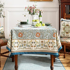patdrea Designer French Linen Blue Tablecloth for Sqaure Table,Vintage Floral Table Cloth,Colorful Decoration Small Cover Kitchen Dining for Tea Party,Thanksgiving,Christmas,67"x67"-Wensel