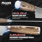 Huusk Japanese Kitchen Knife Set, 3-Piece Professional Chef Knives Set for Kitchen, Hand Forged Butcher Knife Set for Meat Cutting, Meat Cleaver Boning Knife with Pakkawood Handle, Gift for Men