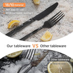 KINGSTONE Black Silverware Set, Luxury 40 Piece Flatware Set for, 18/10 Stainless Steel Cutlery Set with Diamond Cut Pattern for Kitchen, Home, Wedding, Party, Mirror Polished and Dishwasher Safe