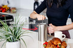Barista Warrior French Press with Thermometer - Insulated Coffee Press - Stainless Steel Coffee Maker (1.0L, 34 fl oz, Silver)