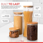 EatNeat 4‑Piece Glass Canister Set with Airtight Bamboo Lids – Giftable Kitchen Storage – Tall Jar Fits Spaghetti – 74/56/36/20 oz for Pantry, Dry Goods, Coffee, Snacks & More