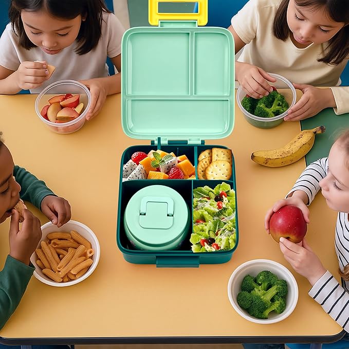 Bento Lunch Box for Kids with 8oz Soup Thermo Leak-Proof Lunch Food Containers with Snack Sauce Container for Kid Toddler Girls Boys to School (Yellow Mermaid)