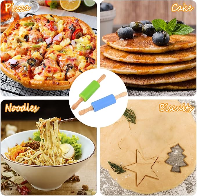 Mini Silicone Rolling Pin for Kids, Non-stick Surface Wood Handle, 9 Inch 1 Pack White Christmas Tree