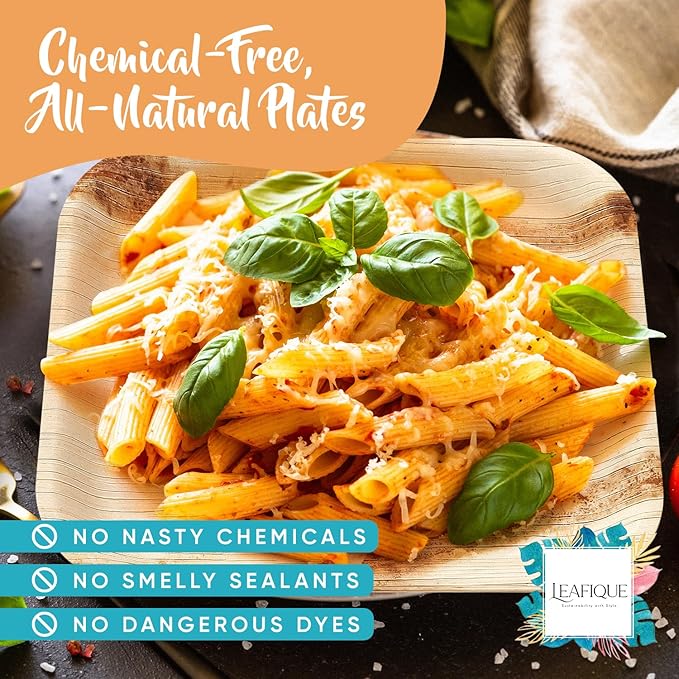 100% Natural 8” Palm Leaf Square Plate (50-pack), Compostable & Biodegradable Dinnerware for Catering, Birthdays, Cinco de Mayo, BBQs, Thanksgiving, Alternative to Paper & Bamboo Plates Disposable