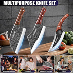 MDHAND Butcher Knife Set, 4PCS Hand Forged Butcher Chef Knife Set with Gift Box, Meat Cutting Knife for Kitchen, Bone Chopper Knives & Viking Knives for Home & Camping & Outdoor, BBQ Gift for Men