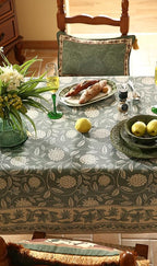 ISAENNE Designer Grayish Green Linen Long Rectangle Tablecloth,Floral Stain Resistant Table Cloth,Fall Vintage Decor Tablecloths for Dining Thanksgiving Kitchen Party,63"*94"-Andrew A