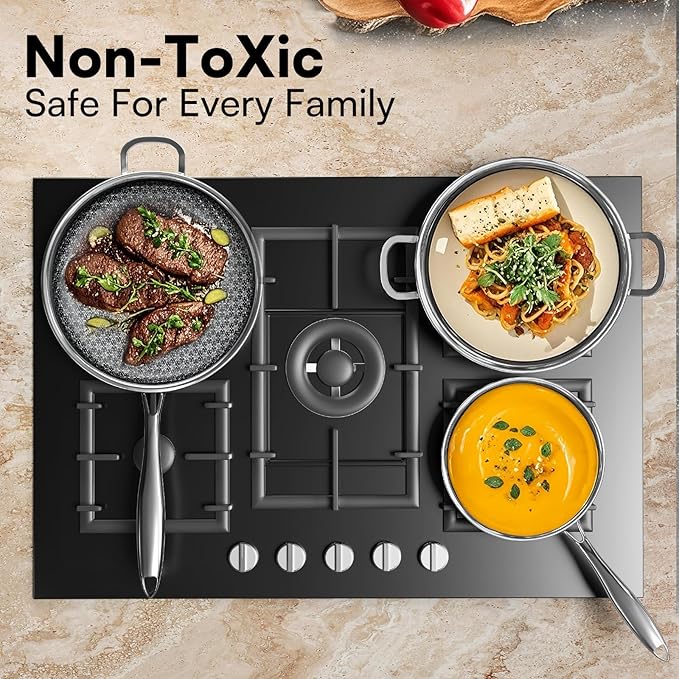 Non Stick Frying Pans with lid, 8 inch Hybrid Frying Pans Nonstick, non stick Stainless Steel Skillets, Dishwasher and Oven-Safe, nonStick Cookware, Induction Compatible Cooking Pan