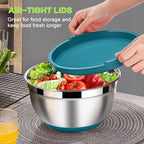 LIANYU Stainless Steel Nesting Mixing Bowls Set of 6, Non-slip Bottom & Airtight Lids, Size 7, 3.5, 2.5, 2, 1.5, 1QT, Large Metal Bowls for Cooking, Baking, Food Storage, Dark Blue